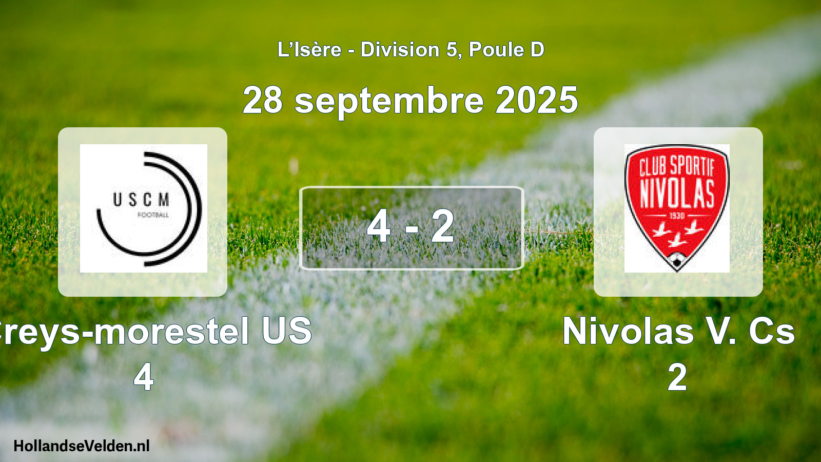 Match joué: Creys-morestel US 4 - Nivolas V. Cs 2 4 - 2 (28 septembre 2025)