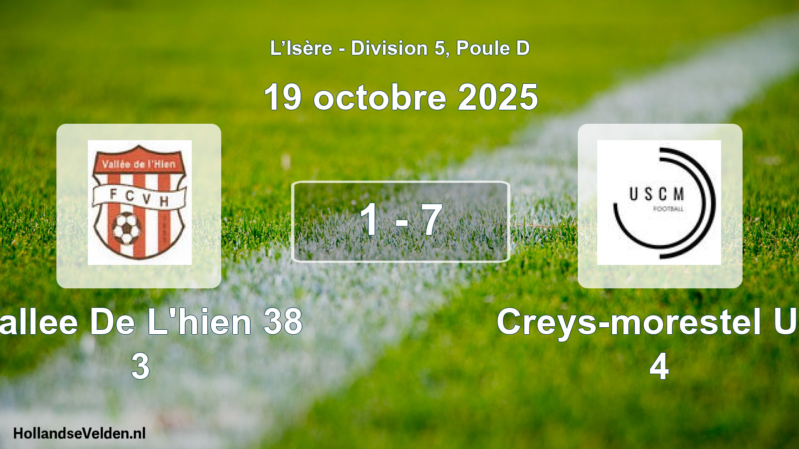 Match joué: Vallee De L'hien 38 3 - Creys-morestel US 4 1 - 7 (19 octobre 2025)