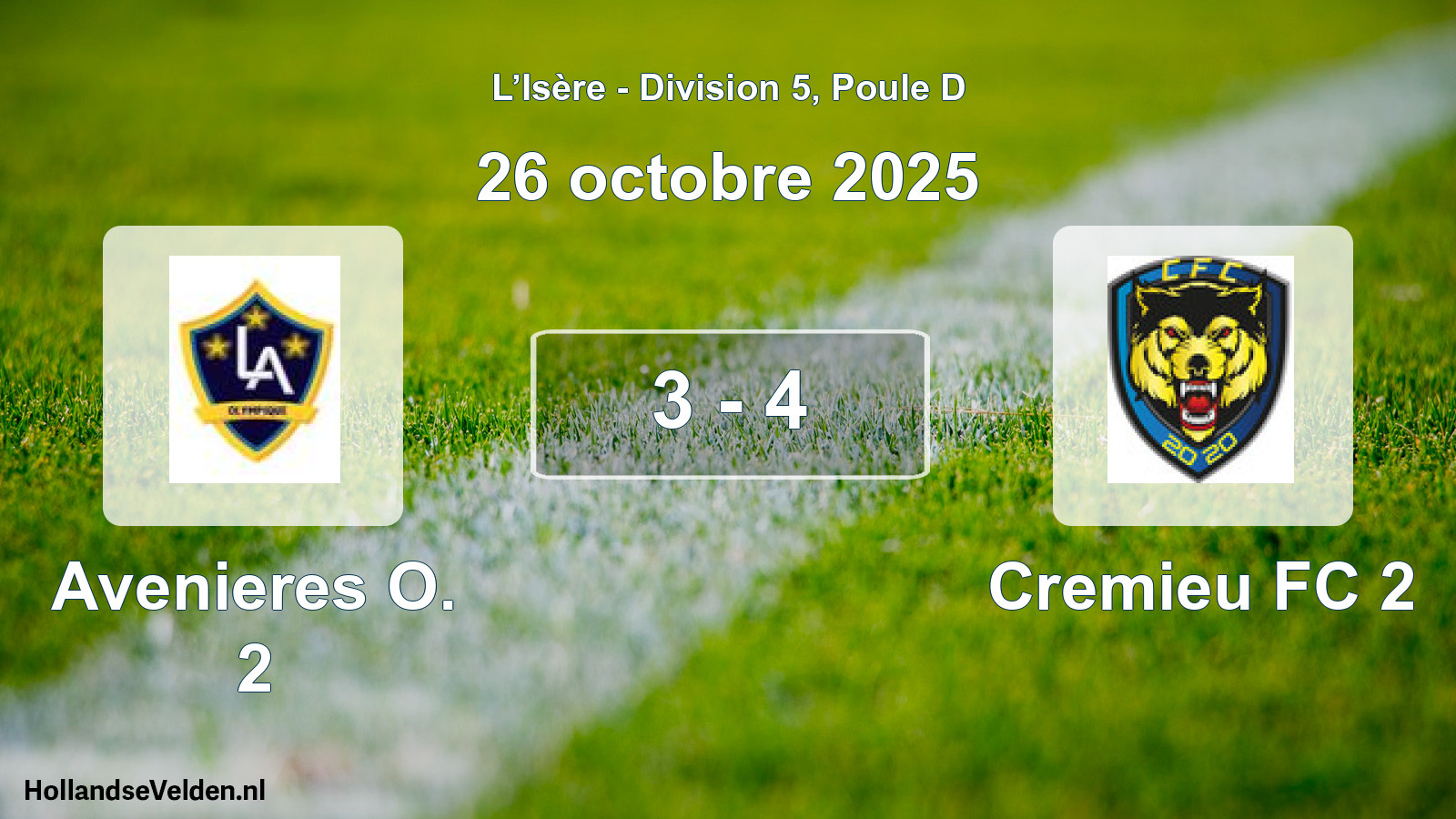 Gespeelde wedstrijd: Avenieres O. 2 - Cremieu FC 2 3 - 4 (26 oktober 2025)