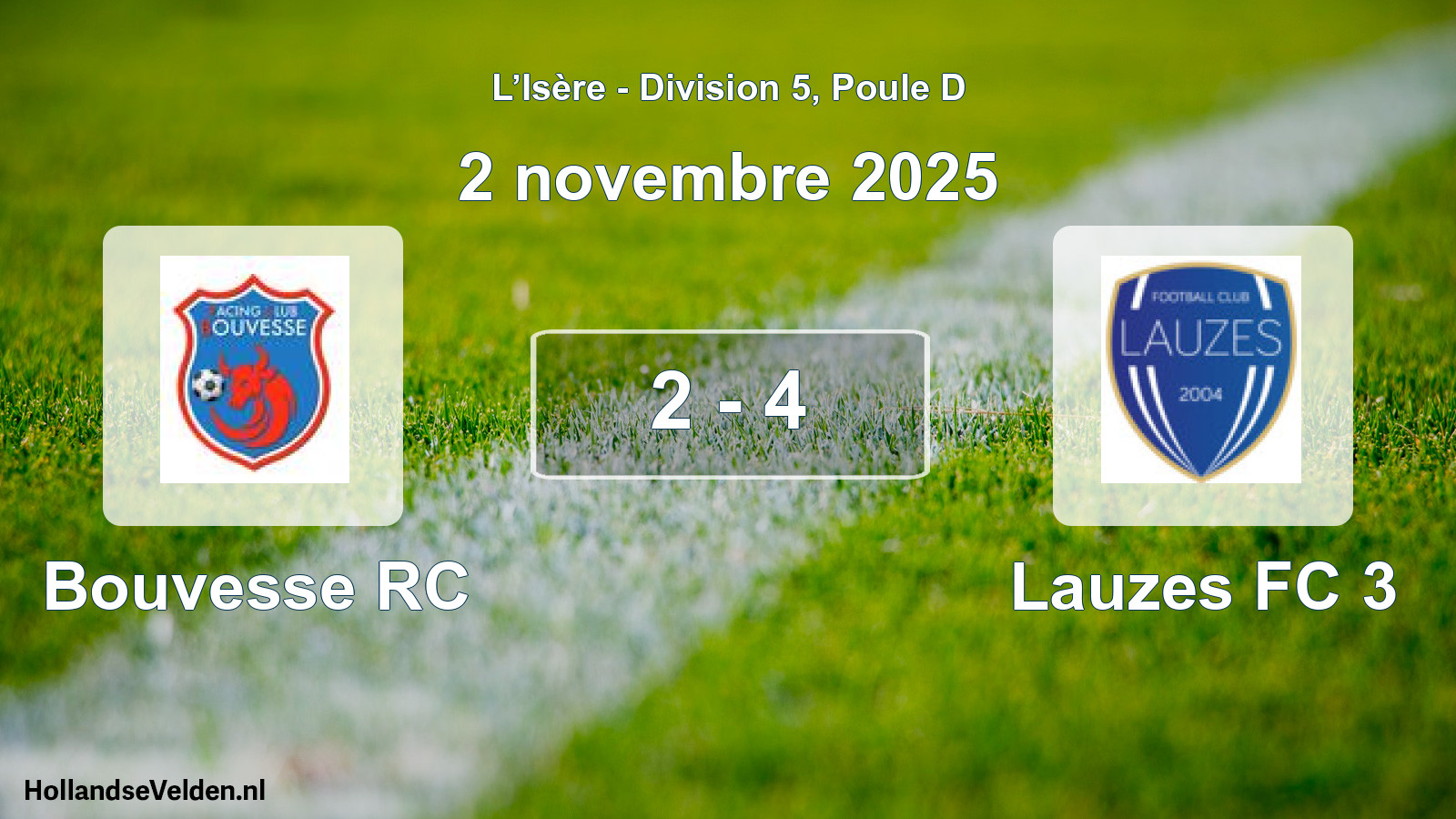 Match joué: Bouvesse RC - Lauzes FC 3 2 - 4 (2 novembre 2025)