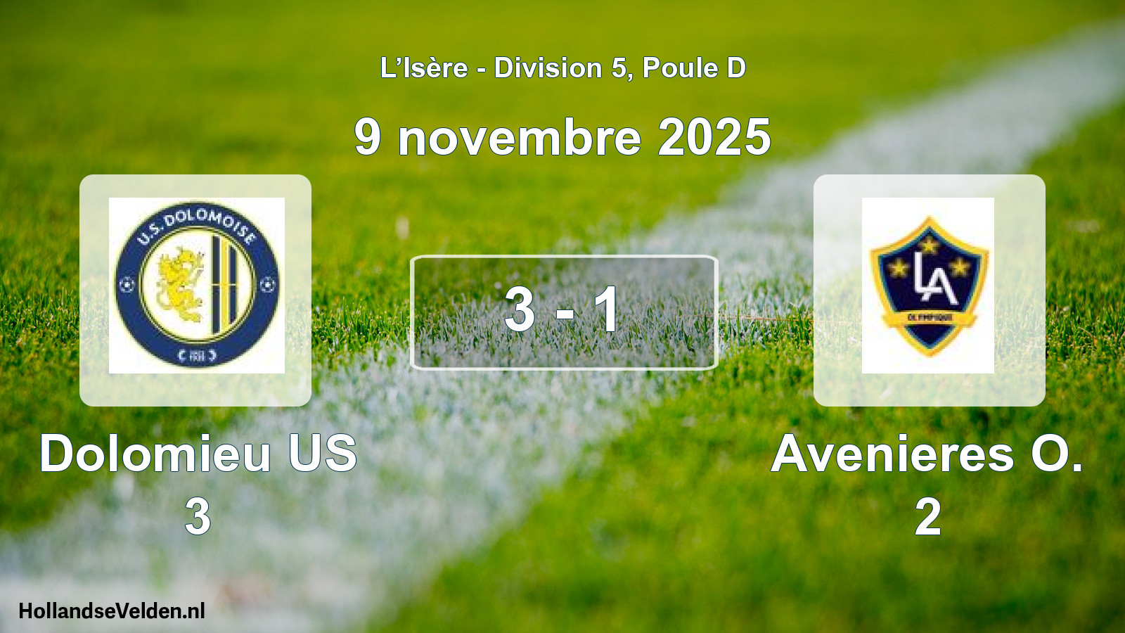 Match joué: Dolomieu US 3 - Avenieres O. 2 3 - 1 (9 novembre 2025)