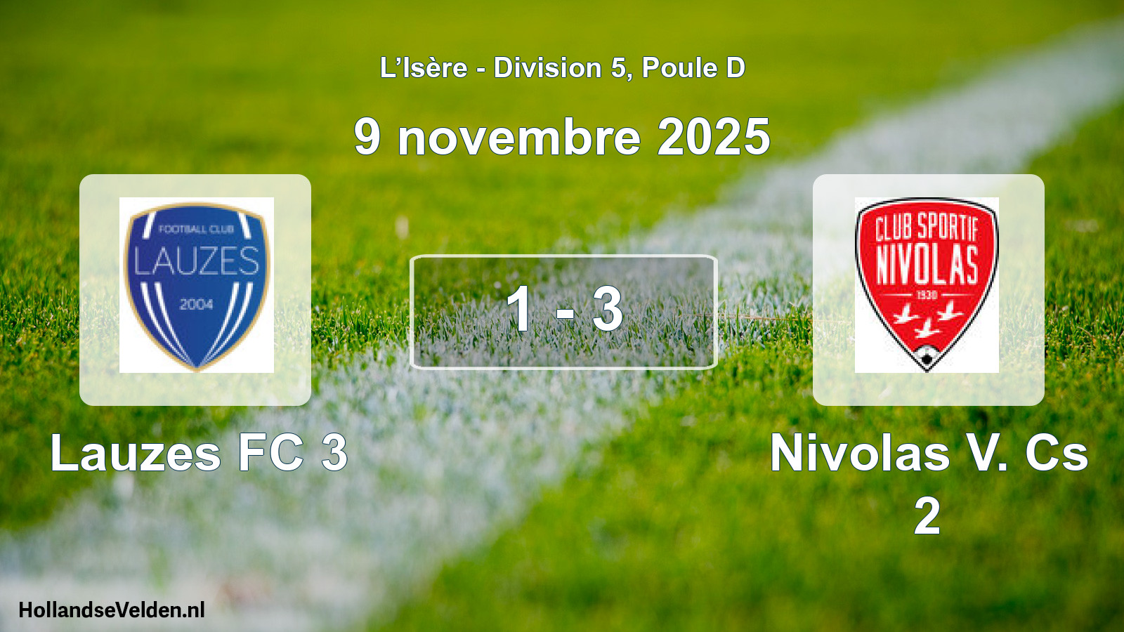 Match joué: Lauzes FC 3 - Nivolas V. Cs 2 1 - 3 (9 novembre 2025)