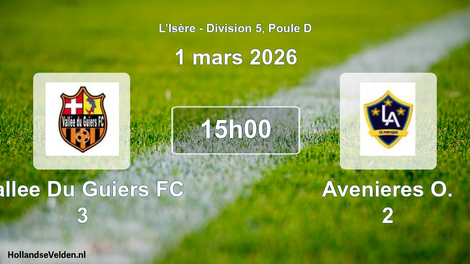 Match programmé: Vallee Du Guiers FC 3 - Avenieres O. 2 (1 mars 2026)