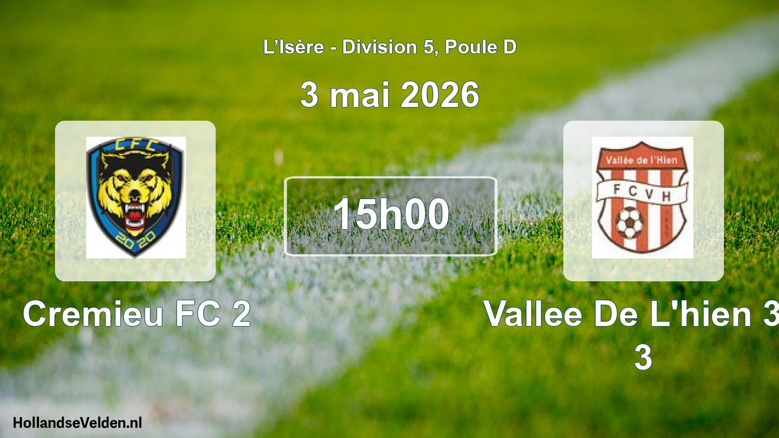 Geplande wedstrijd: Cremieu FC 2 - Vallee De L'hien 38 3 (3 mei 2026)
