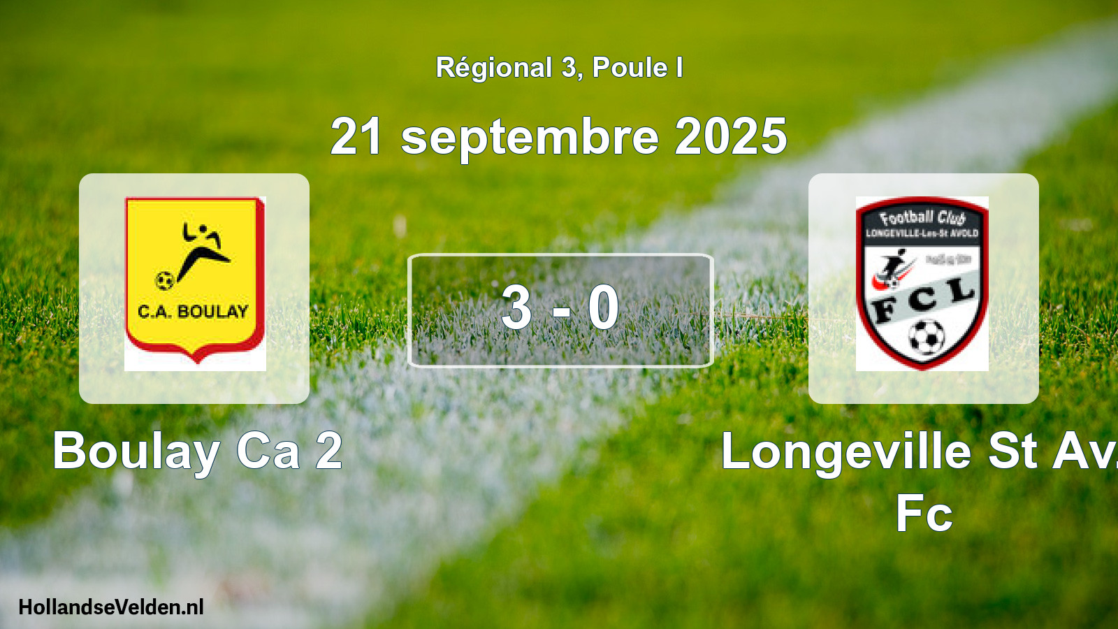 Gespeelde wedstrijd: Boulay Ca 2 - Longeville St Av. Fc 3 - 0 (21 septembre 2025)