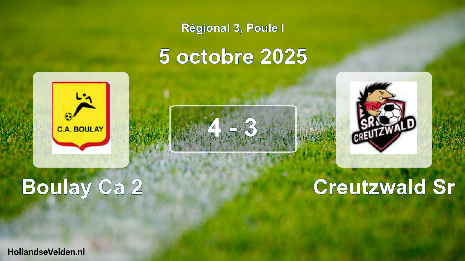Gespeelde wedstrijd: Boulay Ca 2 - Creutzwald Sr 4 - 3 (5 octobre 2025)