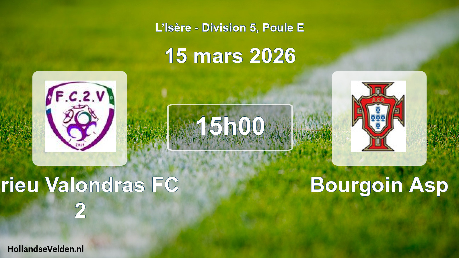 Match programmé: Virieu Valondras FC 2 - Bourgoin Asp (15 mars 2026)