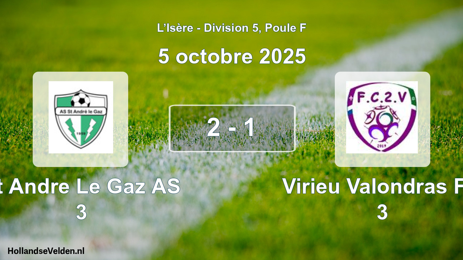 Match joué: St Andre Le Gaz AS 3 - Virieu Valondras FC 3 2 - 1 (5 octobre 2025)