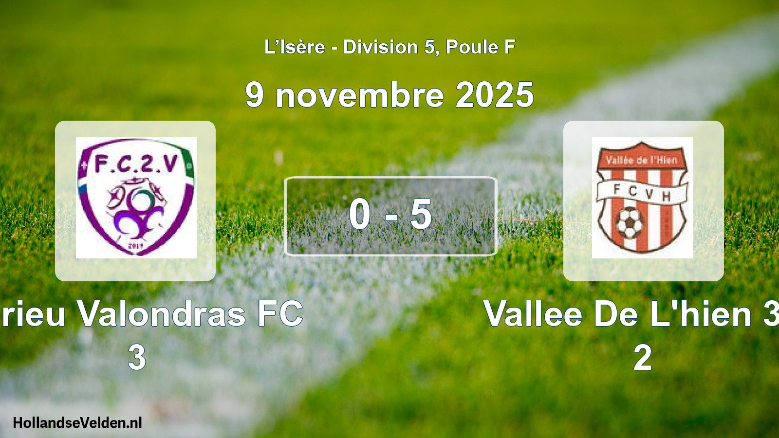 Match joué: Virieu Valondras FC 3 - Vallee De L'hien 38 2 0 - 5 (9 novembre 2025)