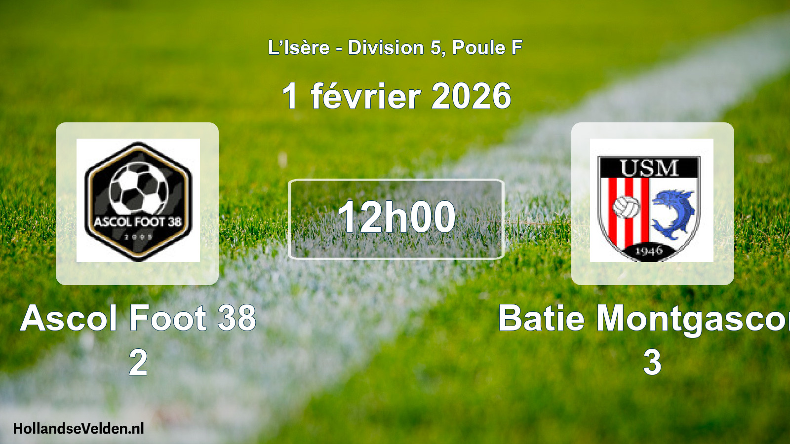 Match programmé: Ascol Foot 38 2 - Batie Montgascon 3 (1 février 2026)