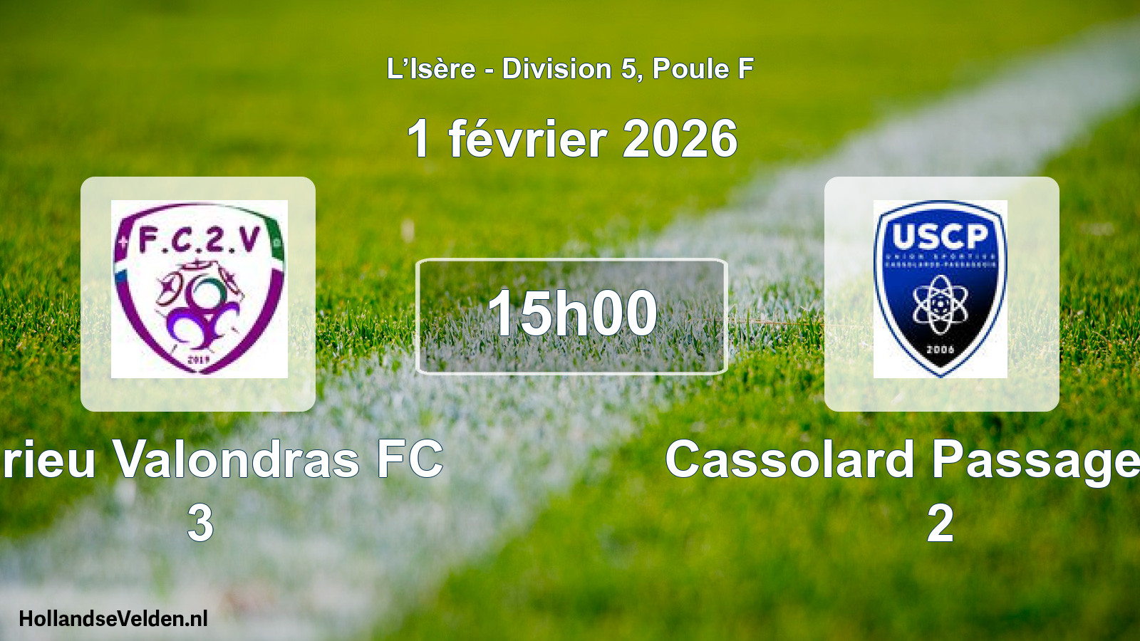 Match programmé: Virieu Valondras FC 3 - Cassolard Passageois 2 (1 février 2026)