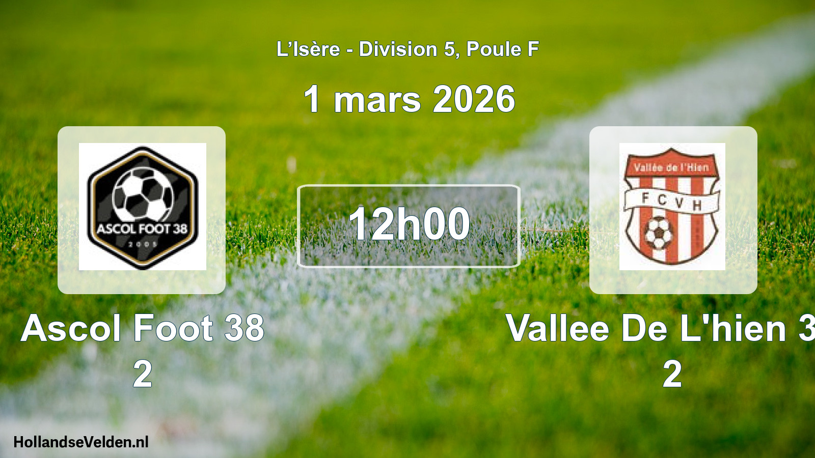 Match programmé: Ascol Foot 38 2 - Vallee De L'hien 38 2 (1 mars 2026)
