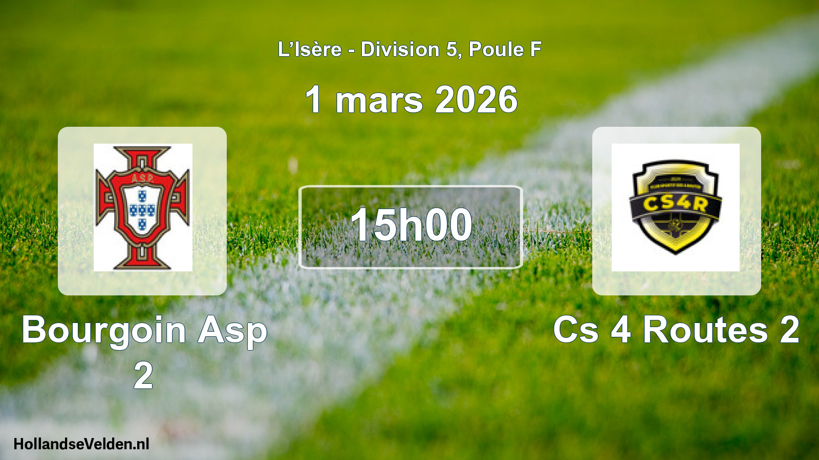 Match programmé: Bourgoin Asp 2 - Cs 4 Routes 2 (1 mars 2026)