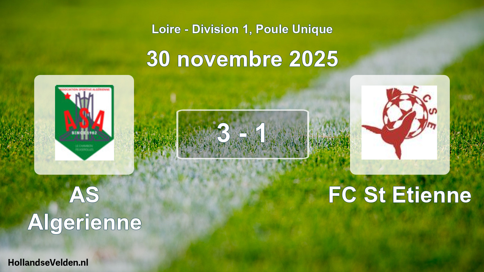 Gespeelde wedstrijd: AS Algerienne - FC St Etienne 3 - 1 (30 november 2025)