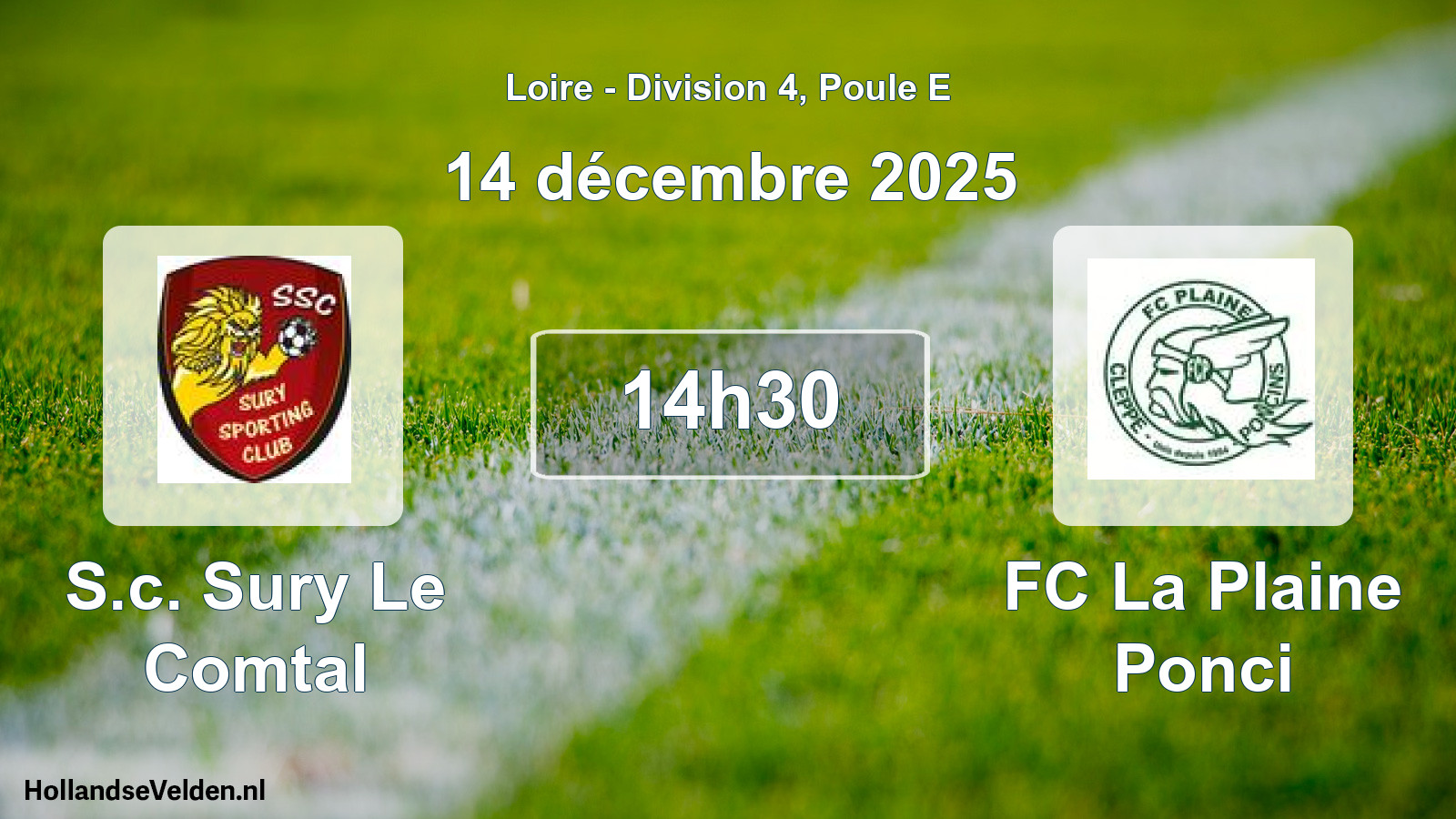 Match programmé: S.c. Sury Le Comtal - FC La Plaine Ponci (14 décembre 2025)