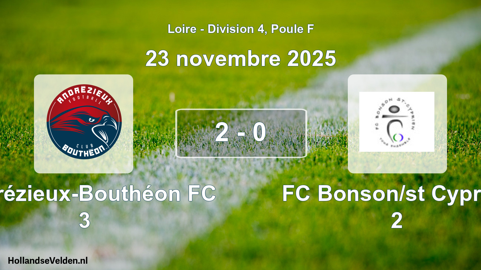 Gespeelde wedstrijd: Andrézieux-Bouthéon FC 3 - FC Bonson/st Cyprien 2 2 - 0 (23 november 2025)