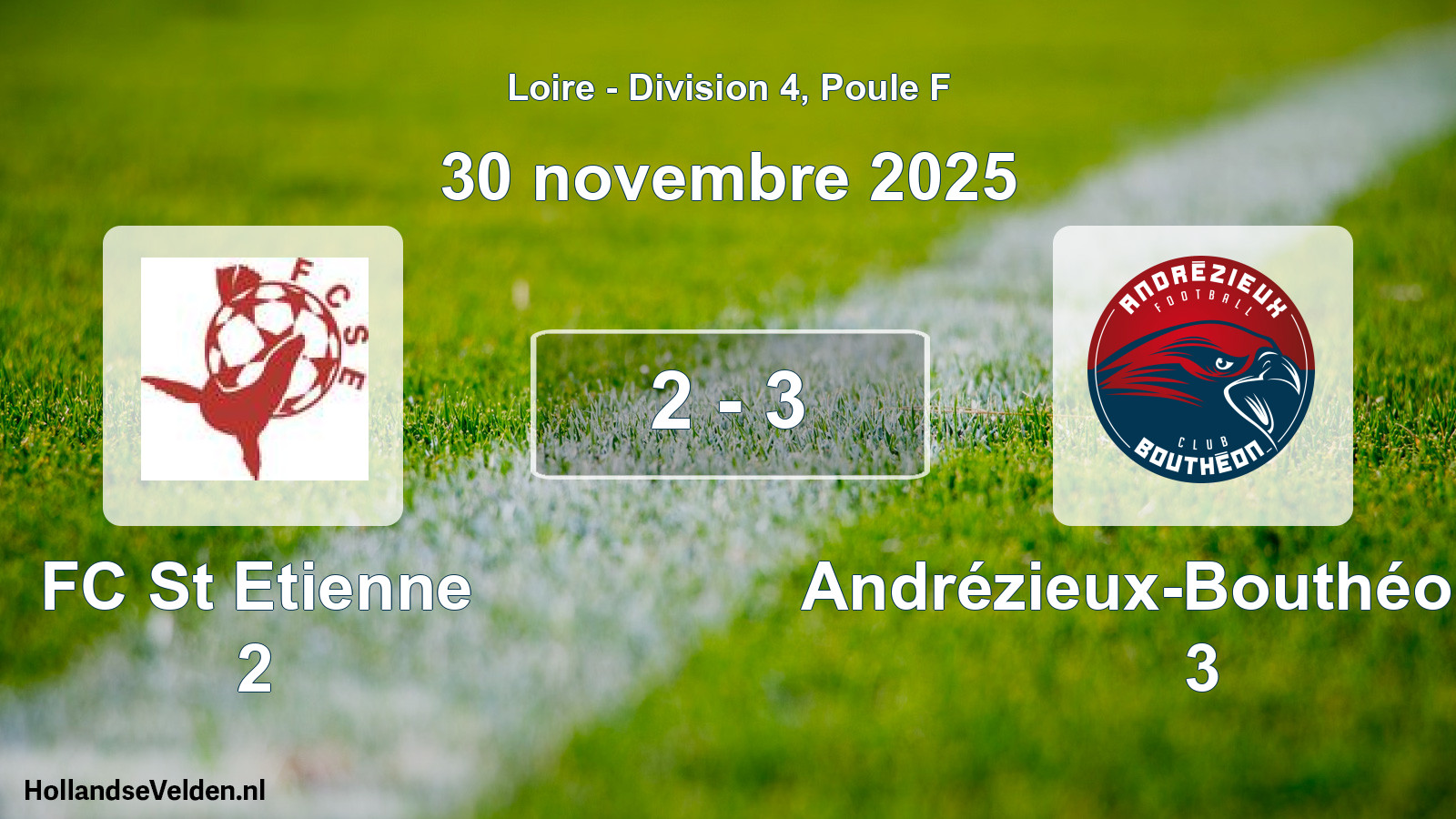 Gespeelde wedstrijd: FC St Etienne 2 - Andrézieux-Bouthéon FC 3 2 - 3 (30 november 2025)