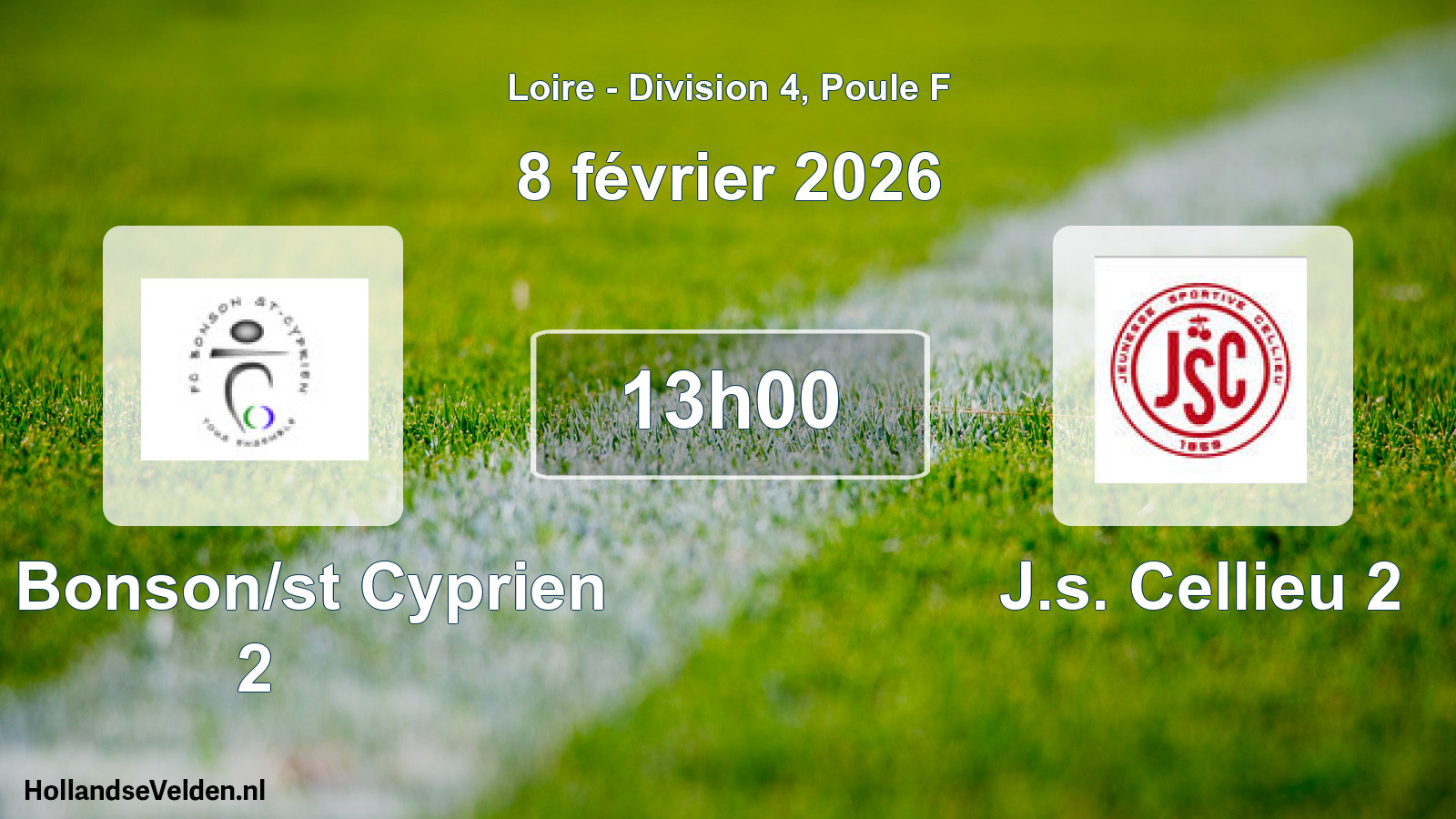 Geplande wedstrijd: FC Bonson/st Cyprien 2 - J.s. Cellieu 2 (8 februari 2026)