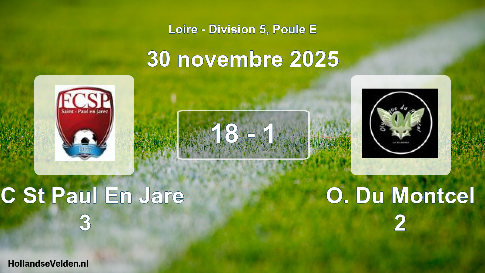 Gespeelde wedstrijd: FC St Paul En Jare 3 - O. Du Montcel 2 18 - 1 (30 november 2025)