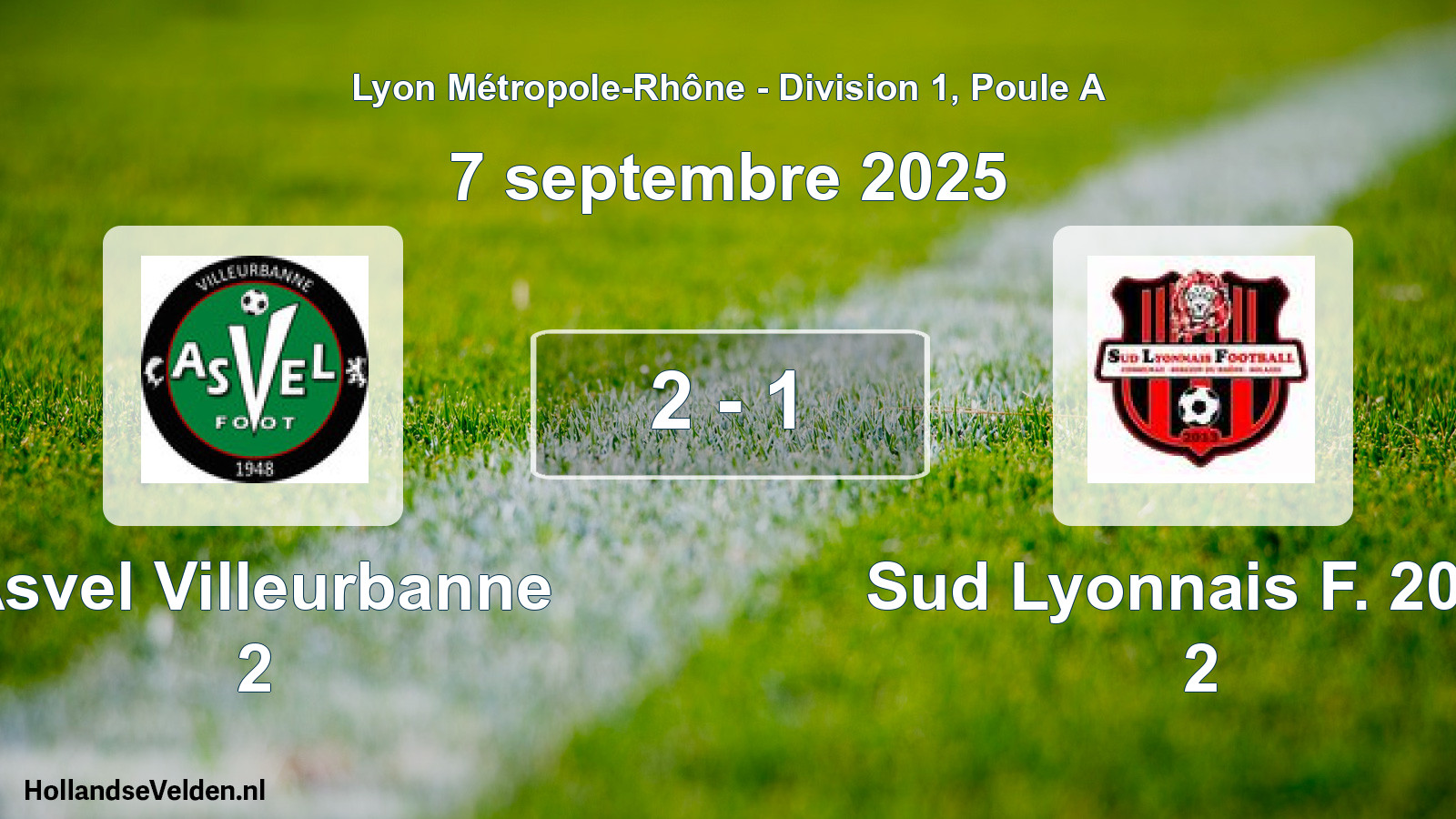 Gespeelde wedstrijd: Asvel Villeurbanne 2 - Sud Lyonnais F. 2013 2 2 - 1 (7 september 2025)