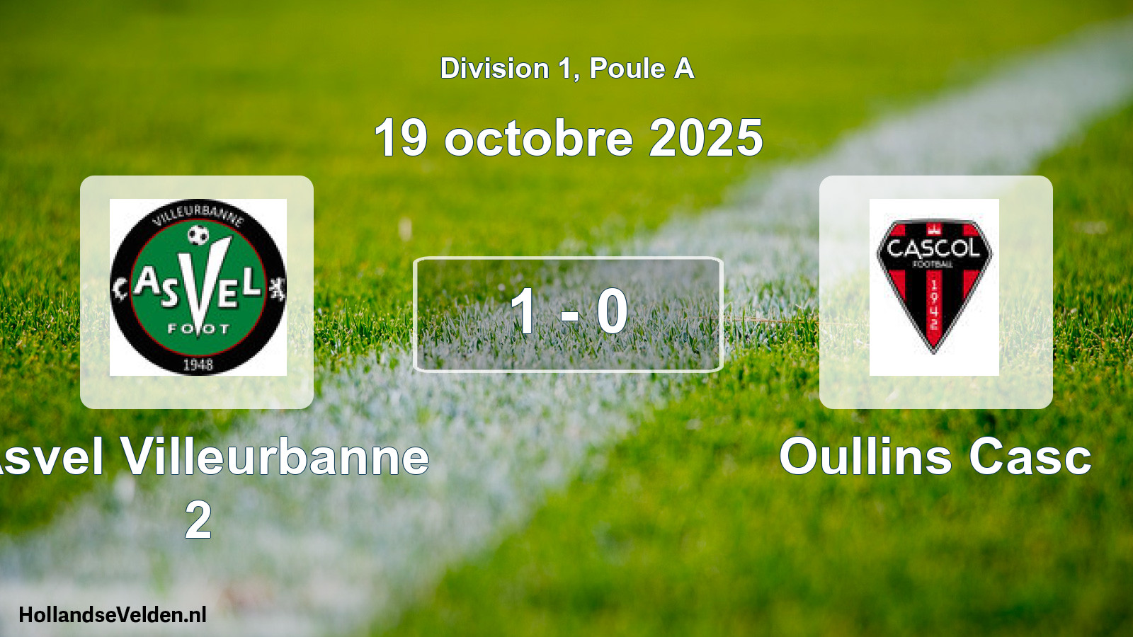 Match joué: Asvel Villeurbanne 2 - Oullins Casc 1 - 0 (19 octobre 2025)