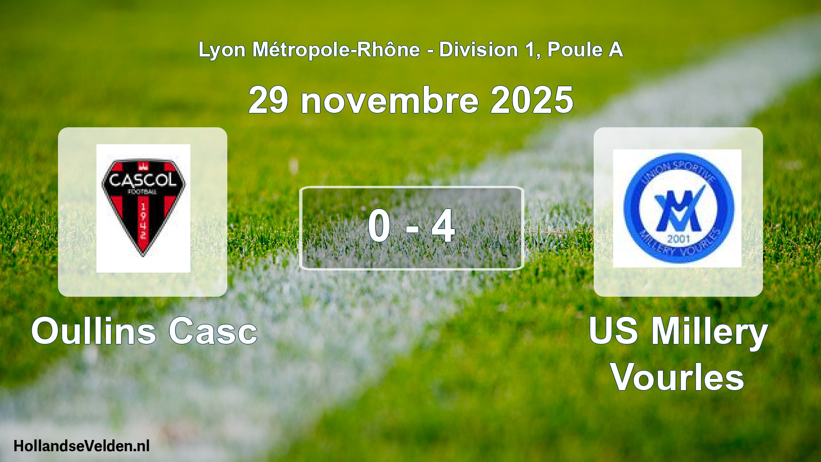 Gespeelde wedstrijd: Oullins Casc - US Millery Vourles 0 - 4 (29 november 2025)