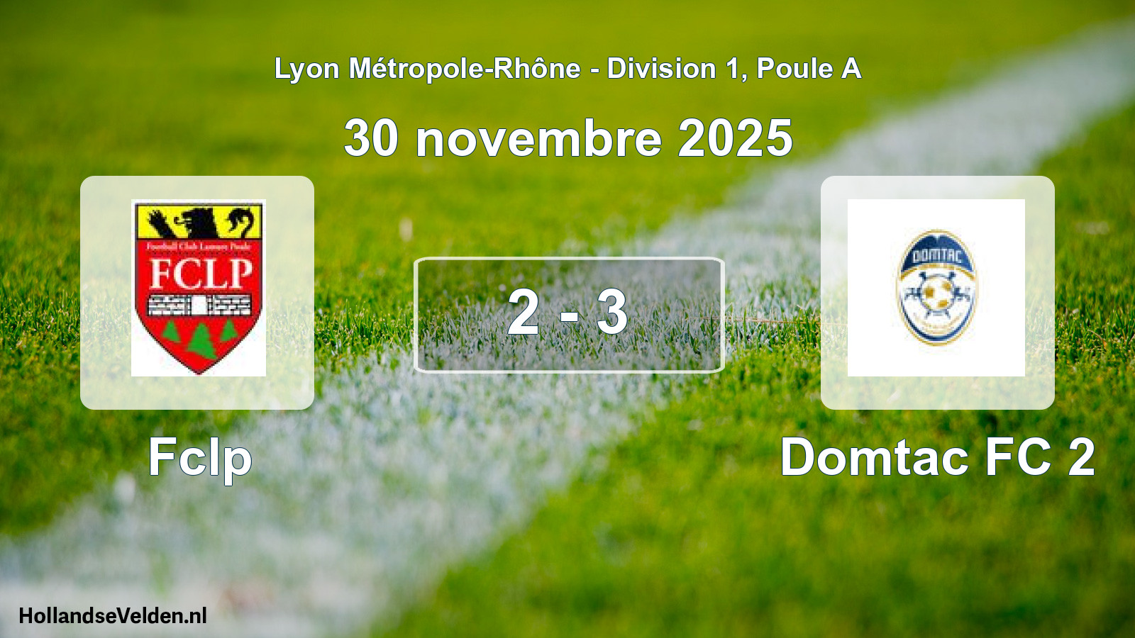 Gespeelde wedstrijd: Fclp - Domtac FC 2 2 - 3 (30 november 2025)