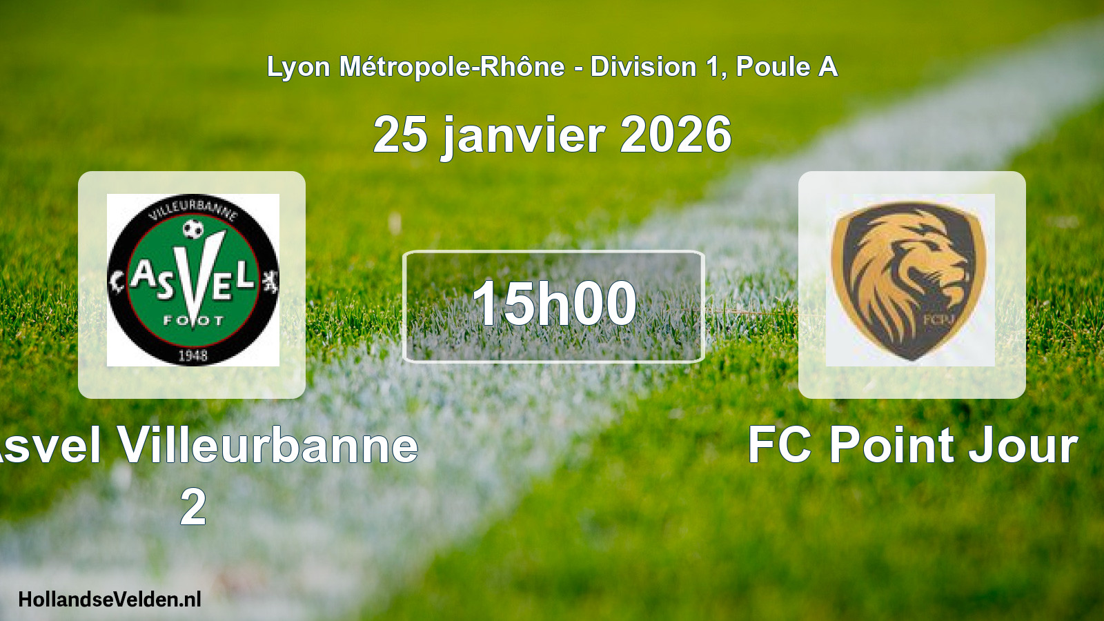 Geplande wedstrijd: Asvel Villeurbanne 2 - FC Point Jour (25 januari 2026)