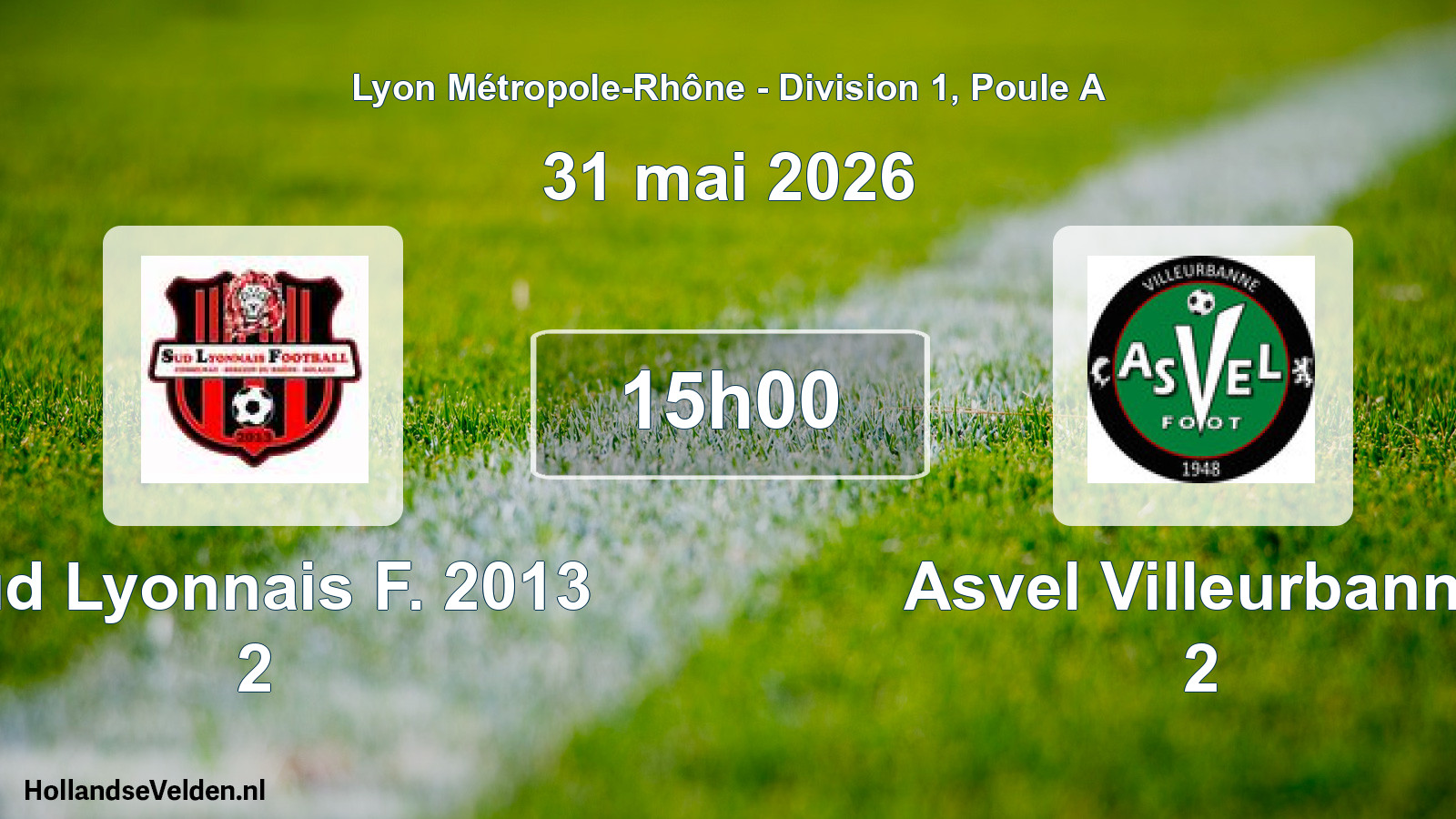 Geplande wedstrijd: Sud Lyonnais F. 2013 2 - Asvel Villeurbanne 2 (31 mei 2026)