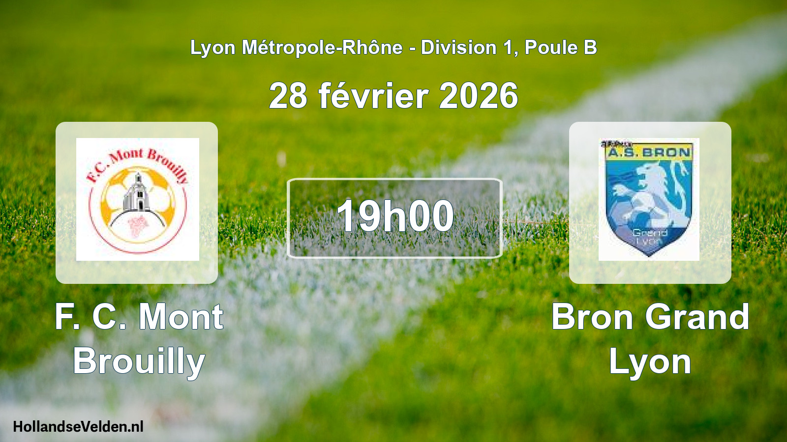 Match programmé: F. C. Mont Brouilly - Bron Grand Lyon (28 février 2026)