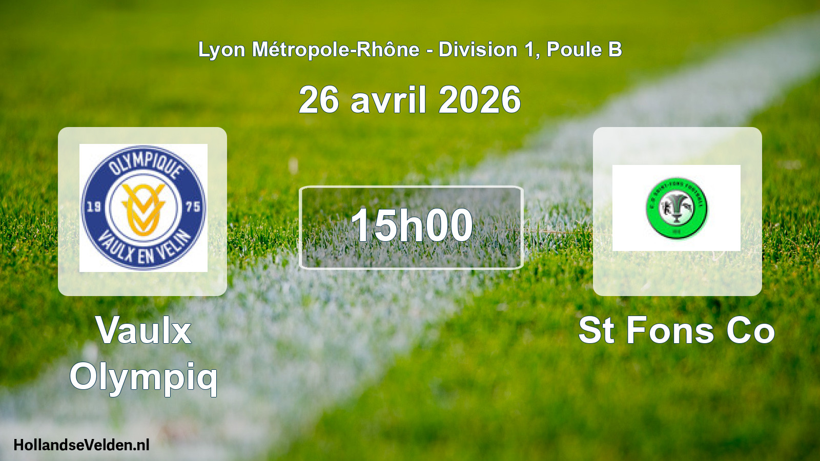 Scheduled Match: Vaulx Olympiq - St Fons Co (26 April 2026)