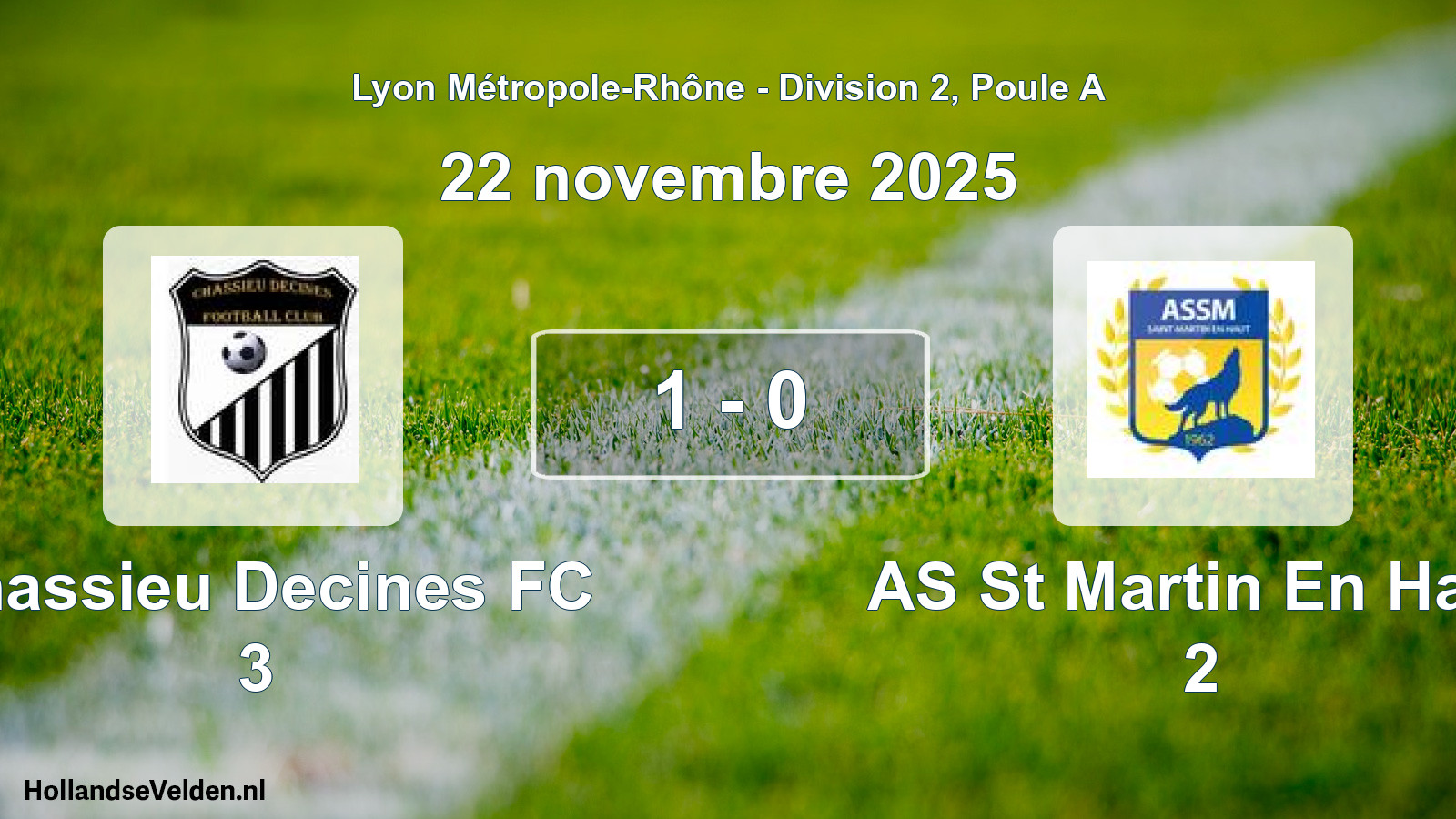 Gespeelde wedstrijd: Chassieu Decines FC 3 - AS St Martin En Haut 2 1 - 0 (22 november 2025)
