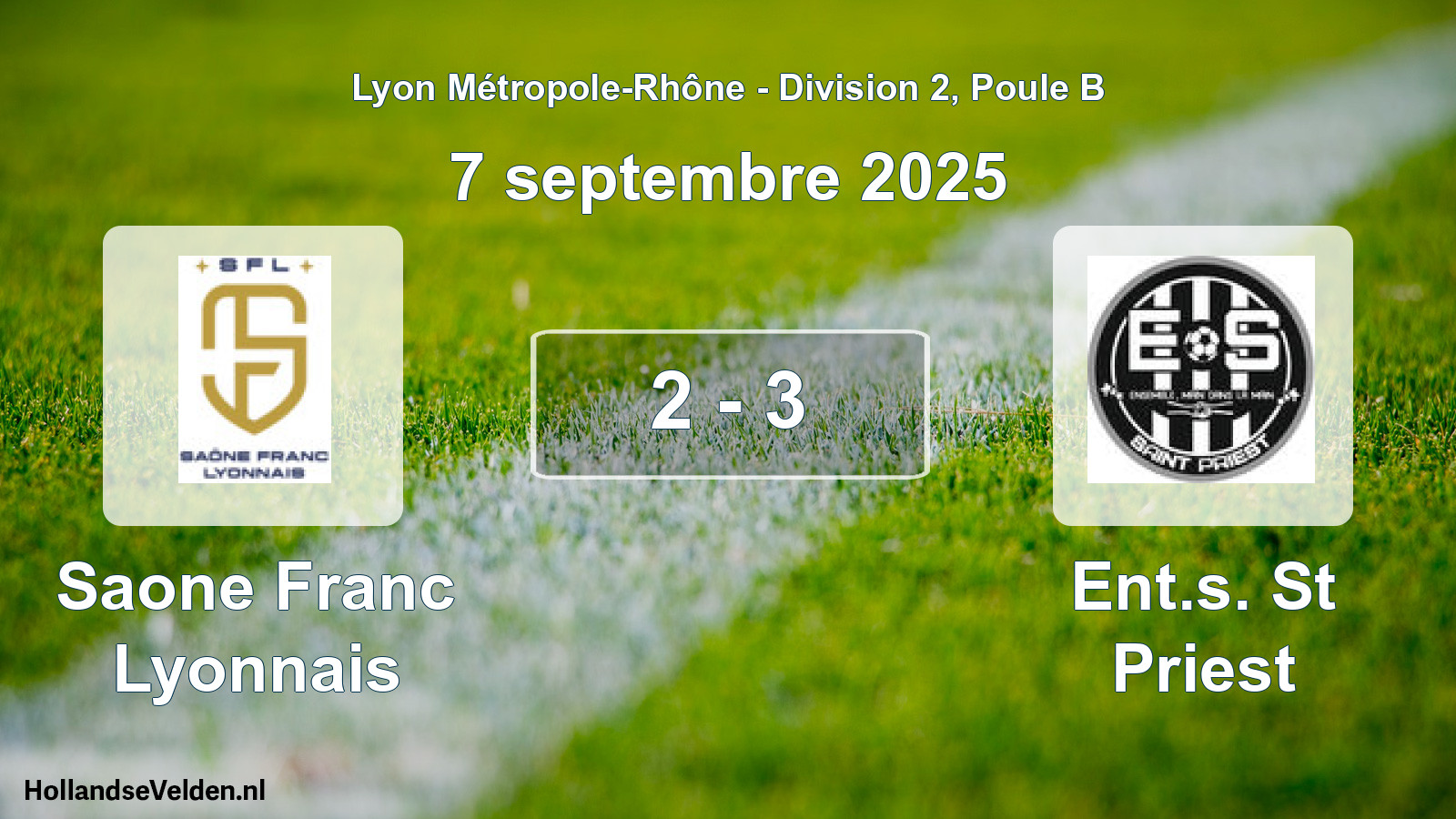 Gespeelde wedstrijd: Saone Franc Lyonnais - Ent.s. St Priest 2 - 3 (7 september 2025)