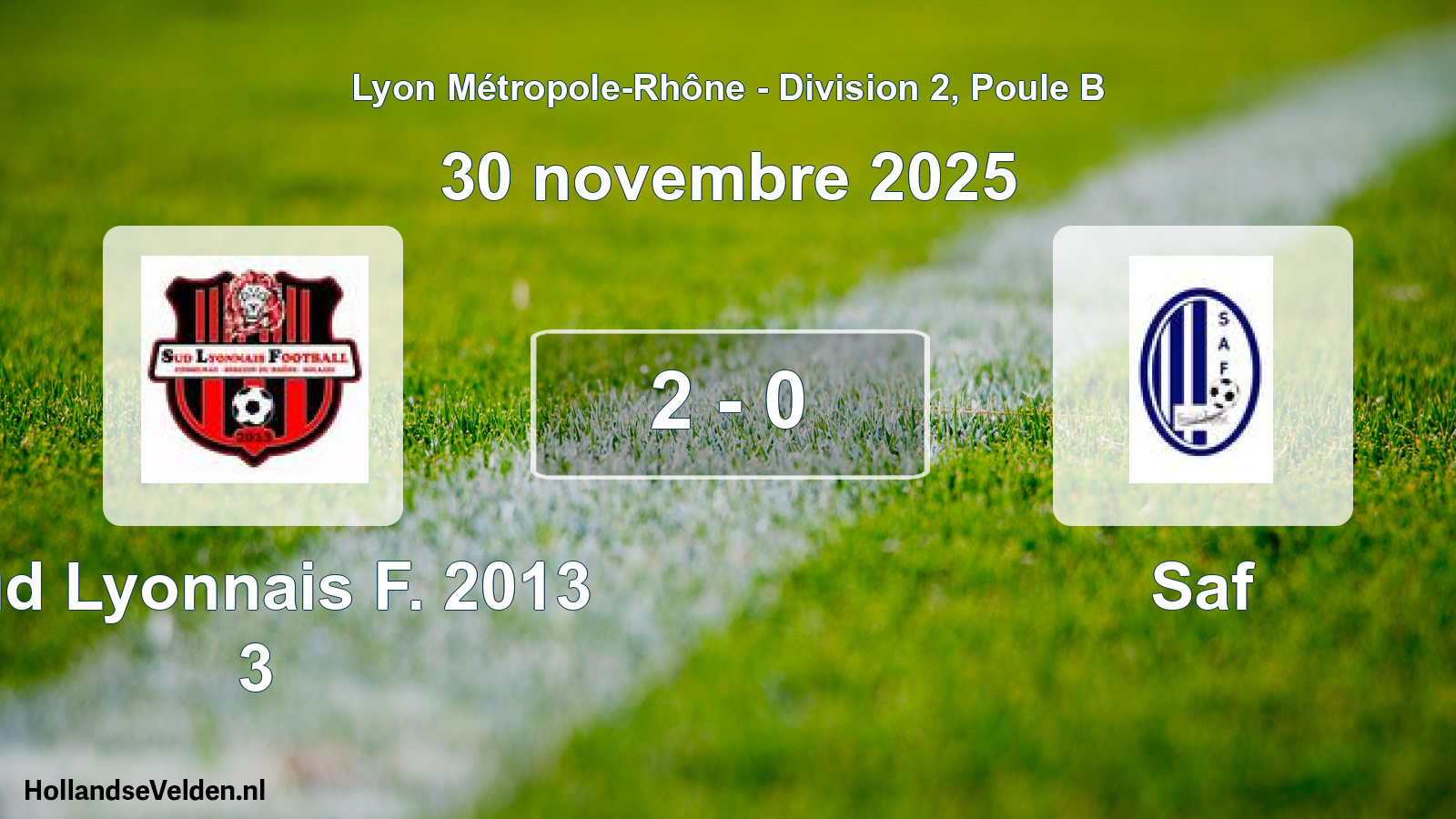 Gespeelde wedstrijd: Sud Lyonnais F. 2013 3 - Saf 2 - 0 (30 november 2025)