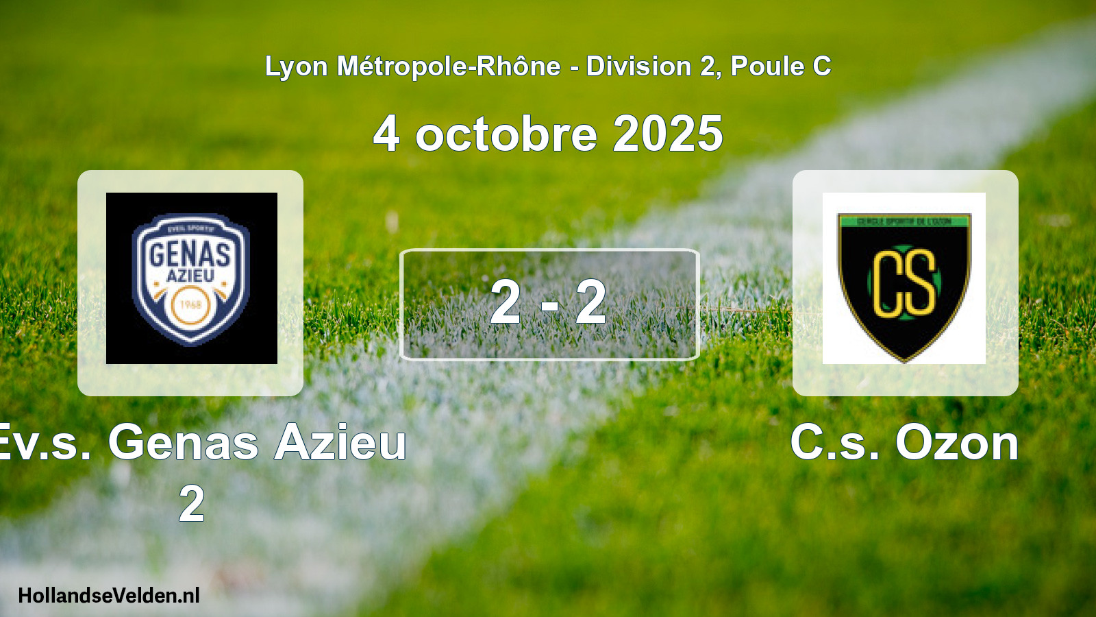 Gespeelde wedstrijd: Ev.s. Genas Azieu 2 - C.s. Ozon 2 - 2 (4 oktober 2025)
