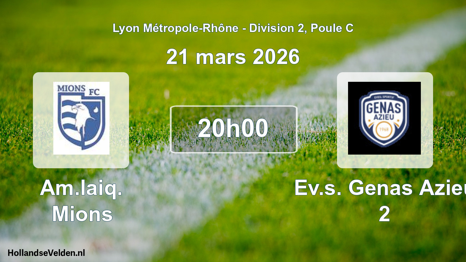 Match programmé: Am.laiq. Mions - Ev.s. Genas Azieu 2 (21 mars 2026)