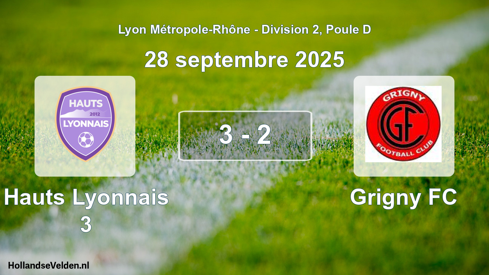 Gespeelde wedstrijd: Hauts Lyonnais 3 - Grigny FC 3 - 2 (28 september 2025)