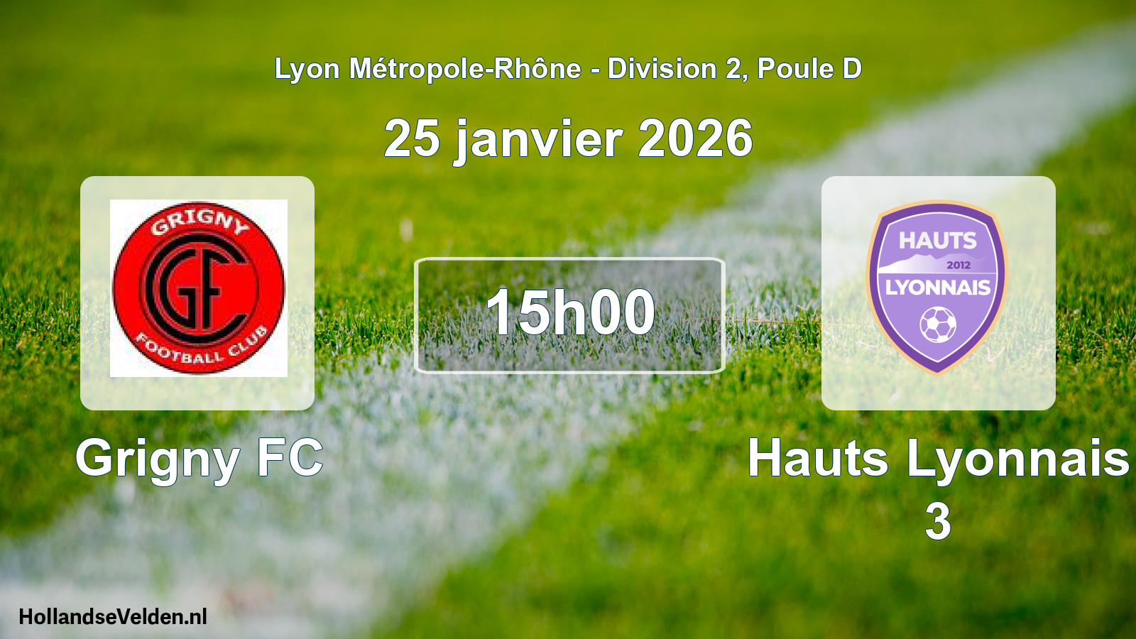 Match programmé: Grigny FC - Hauts Lyonnais 3 (25 janvier 2026)