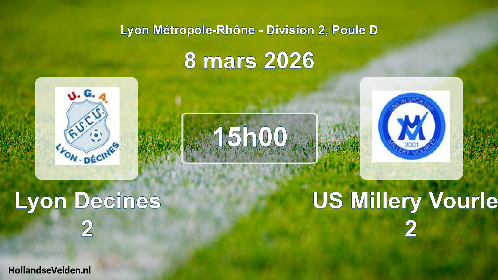 Match programmé: Lyon Decines 2 - US Millery Vourles 2 (8 mars 2026)
