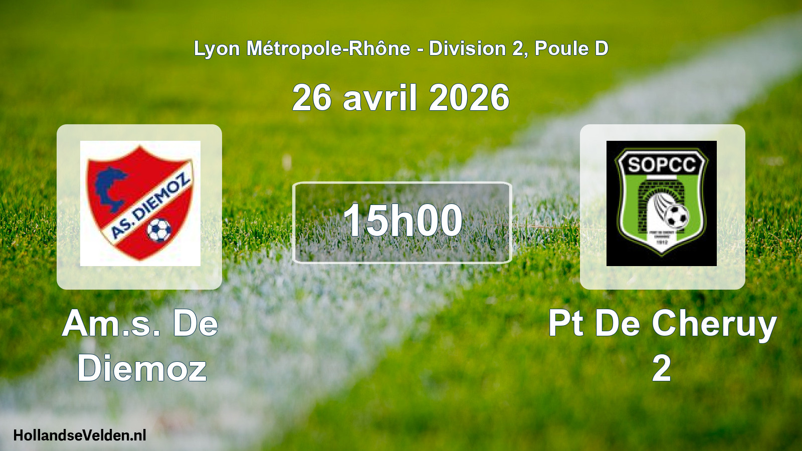 Geplande wedstrijd: Am.s. De Diemoz - Pt De Cheruy 2 (26 april 2026)