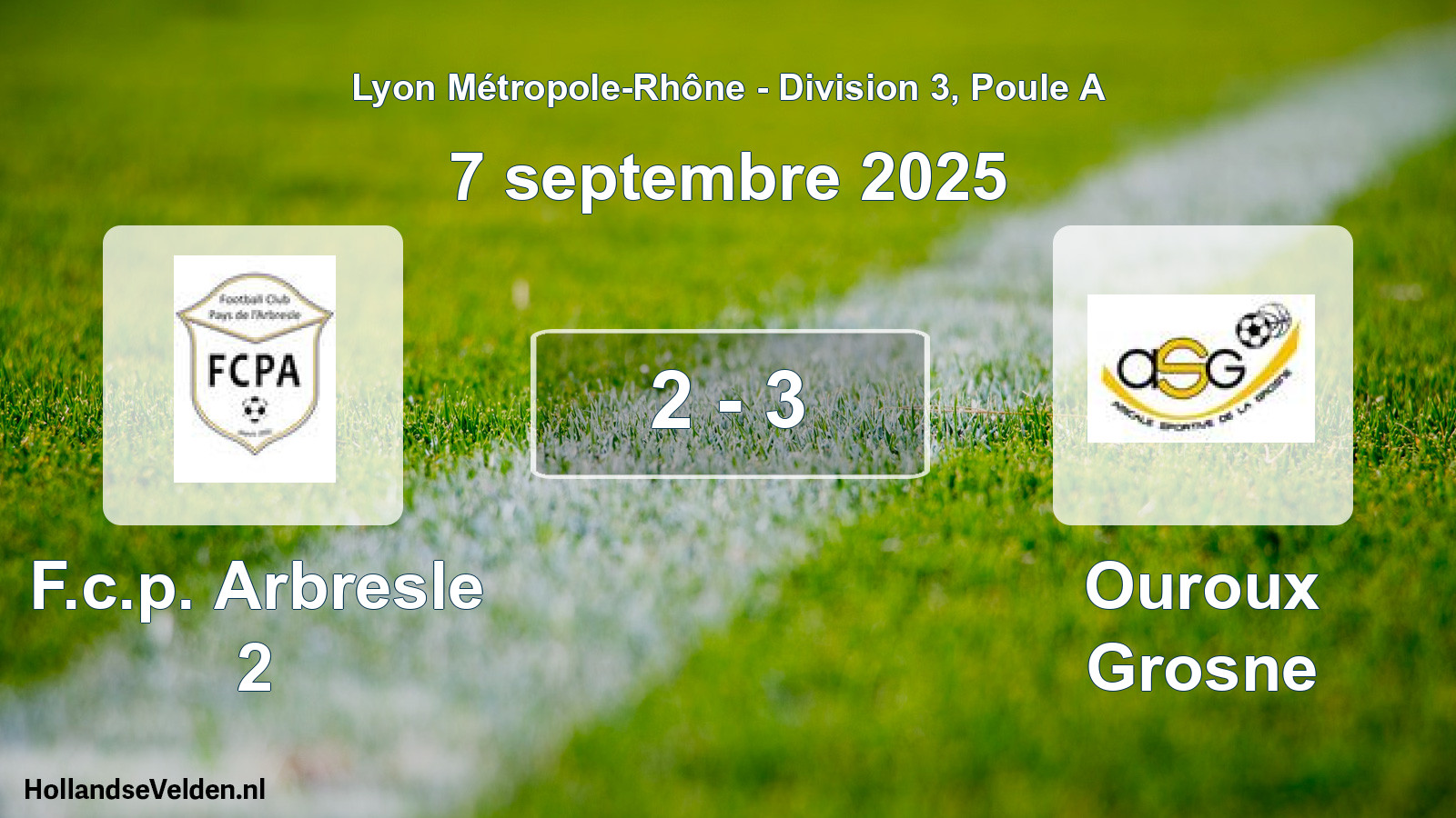 Gespeelde wedstrijd: F.c.p. Arbresle 2 - Ouroux Grosne 2 - 3 (7 september 2025)