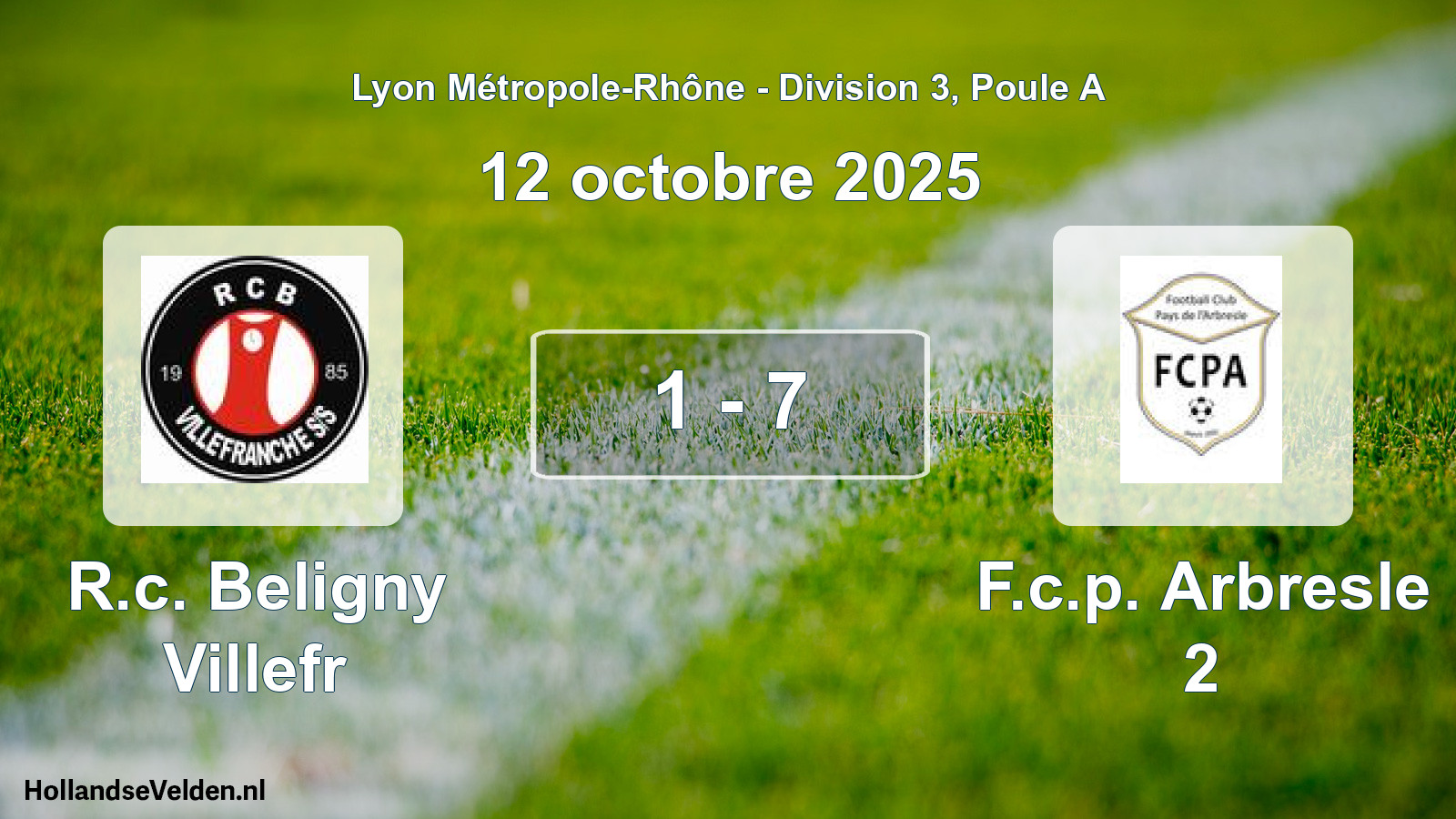 Gespeelde wedstrijd: R.c. Beligny Villefr - F.c.p. Arbresle 2 1 - 7 (12 oktober 2025)