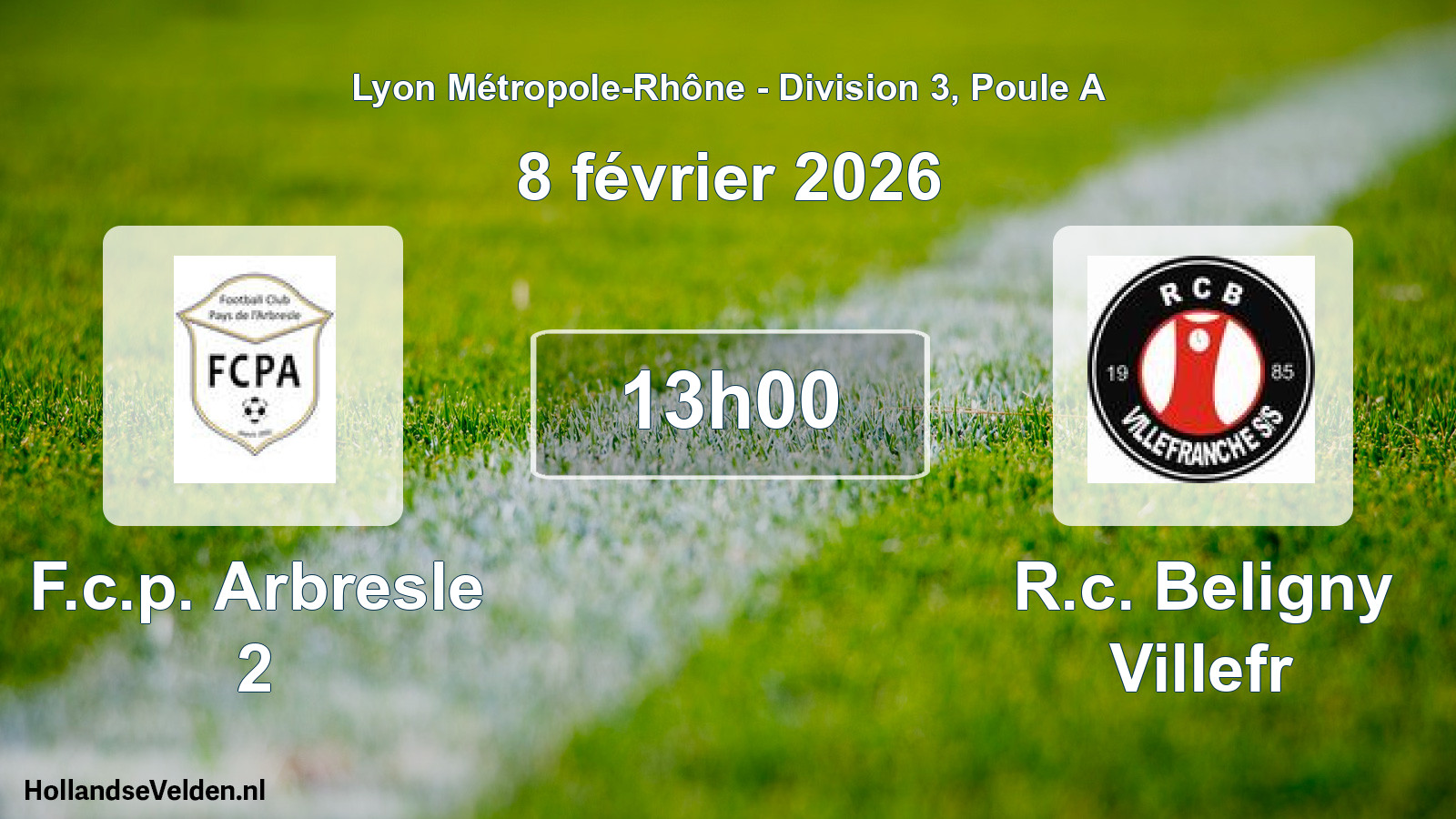 Geplande wedstrijd: F.c.p. Arbresle 2 - R.c. Beligny Villefr (8 februari 2026)
