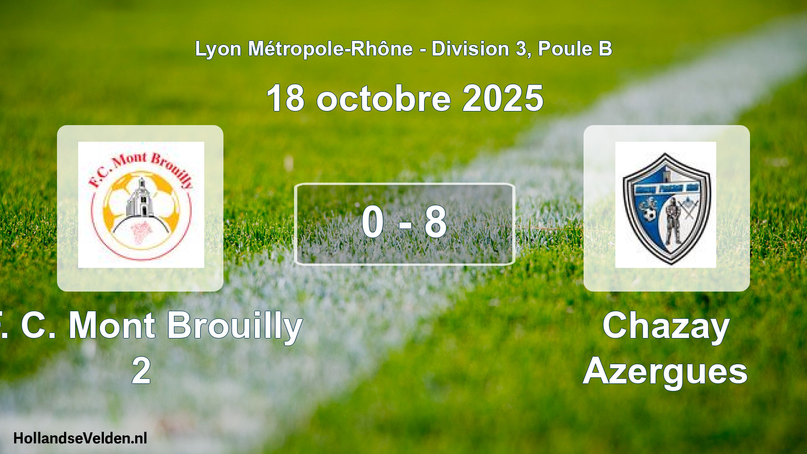 Gespeelde wedstrijd: F. C. Mont Brouilly 2 - Chazay Azergues 0 - 8 (18 oktober 2025)