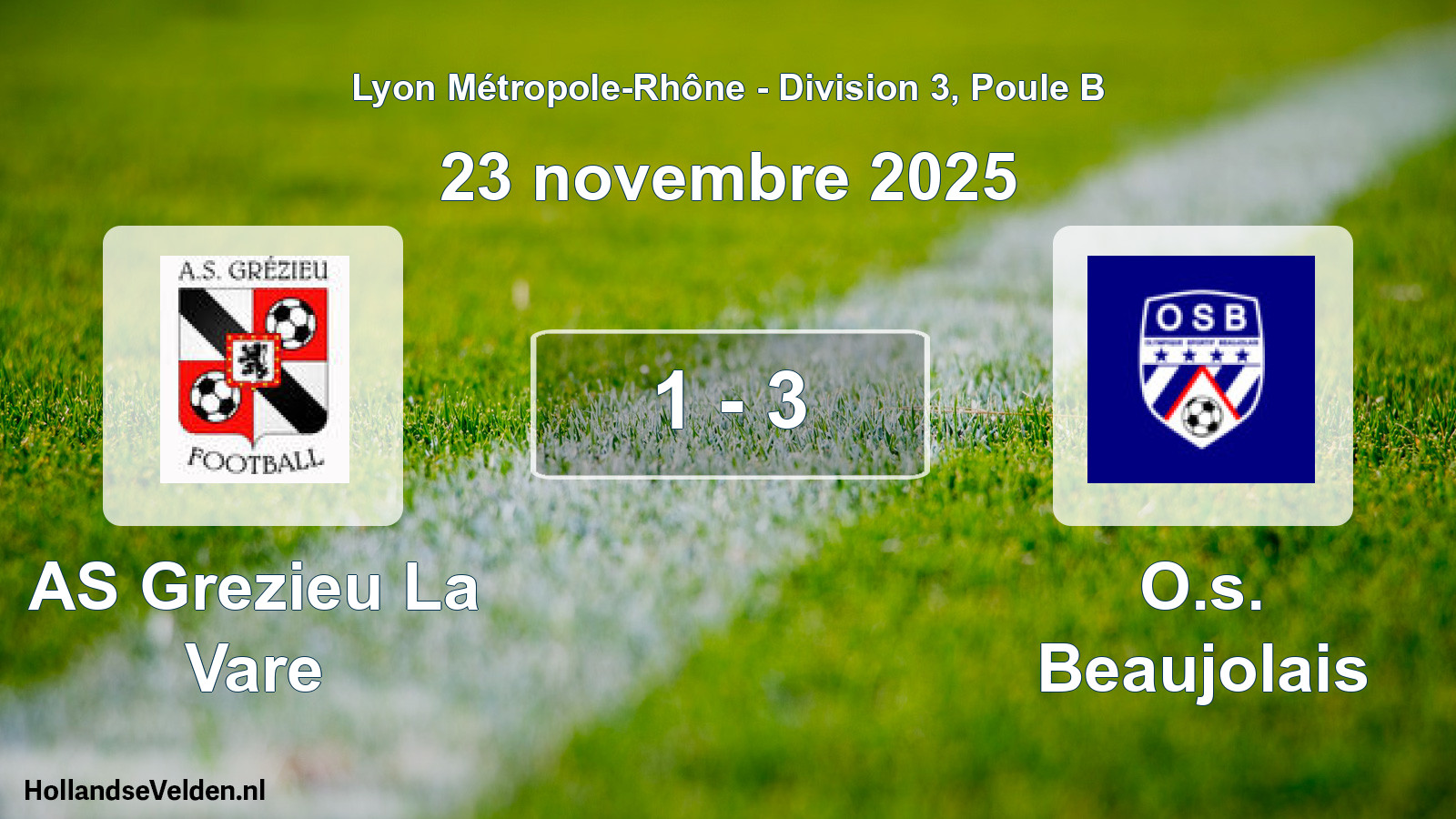 Gespeelde wedstrijd: AS Grezieu La Vare - O.s. Beaujolais 1 - 3 (23 november 2025)
