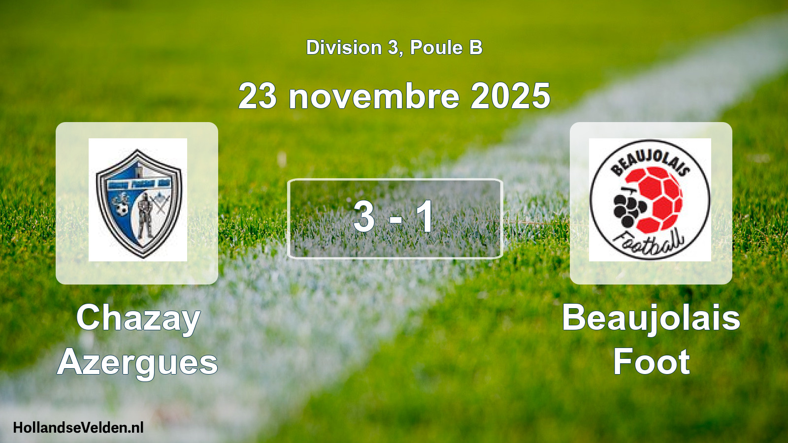 Match joué: Chazay Azergues - Beaujolais Foot 3 - 1 (23 novembre 2025)