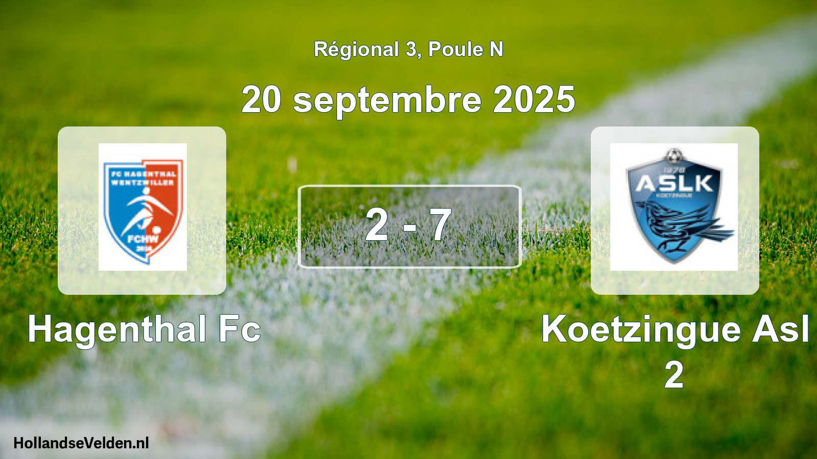Gespeelde wedstrijd: Hagenthal Fc - Koetzingue Asl 2 2 - 7 (20 septembre 2025)