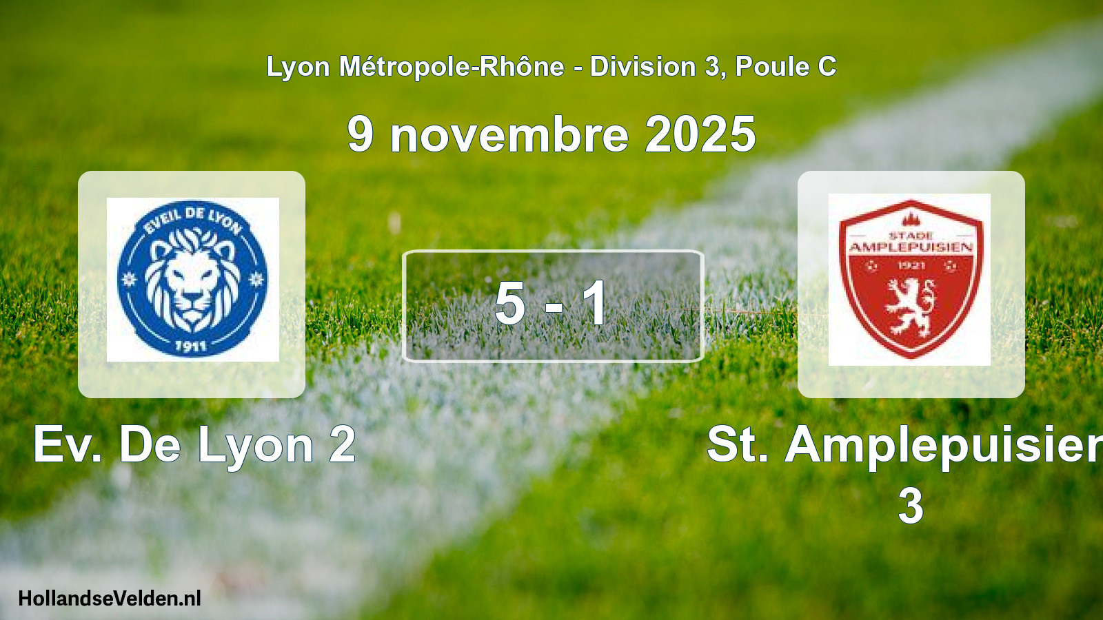 Gespeelde wedstrijd: Ev. De Lyon 2 - St. Amplepuisien 3 5 - 1 (9 november 2025)