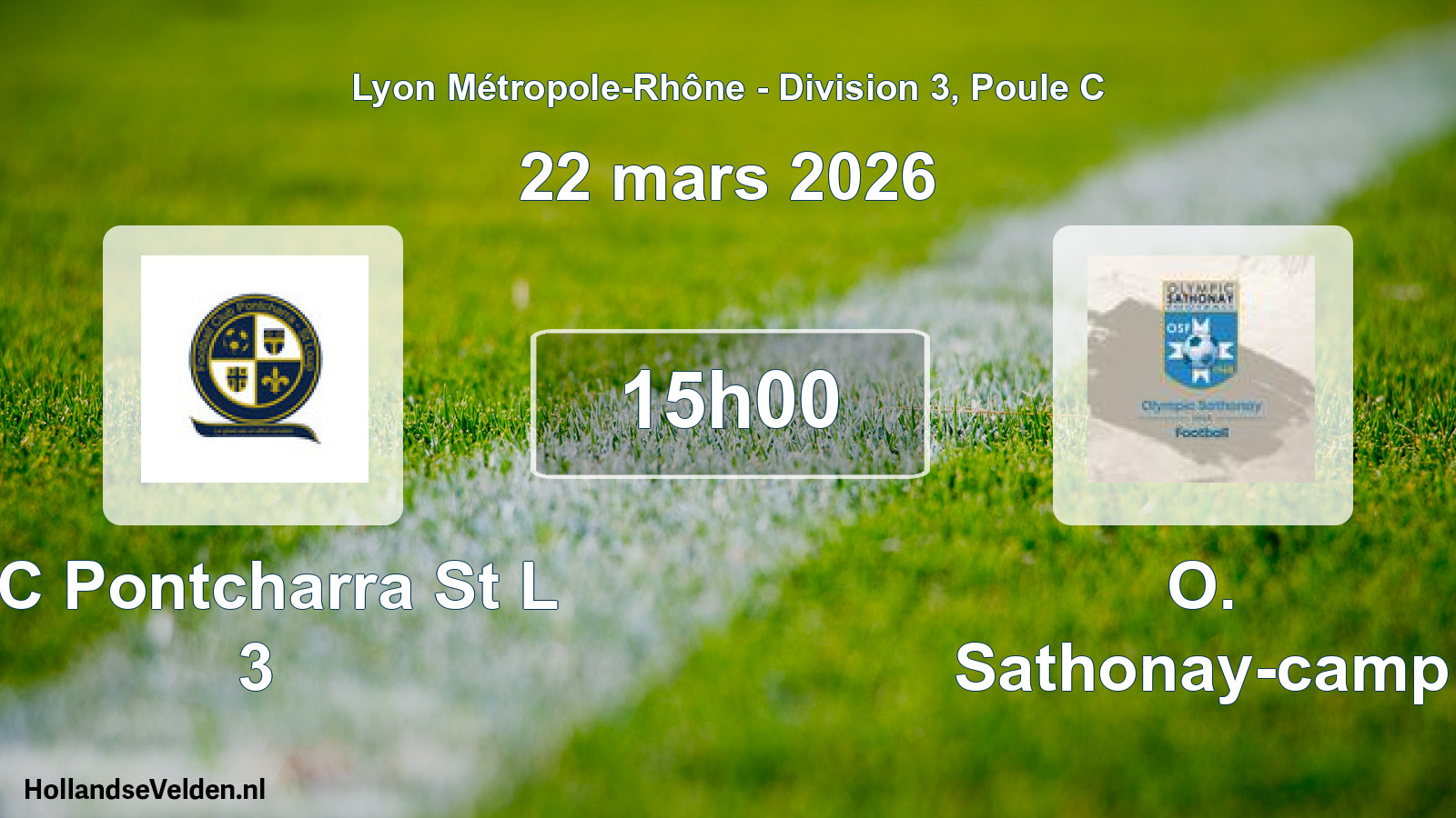 Match programmé: FC Pontcharra St L 3 - O. Sathonay-camp (22 mars 2026)
