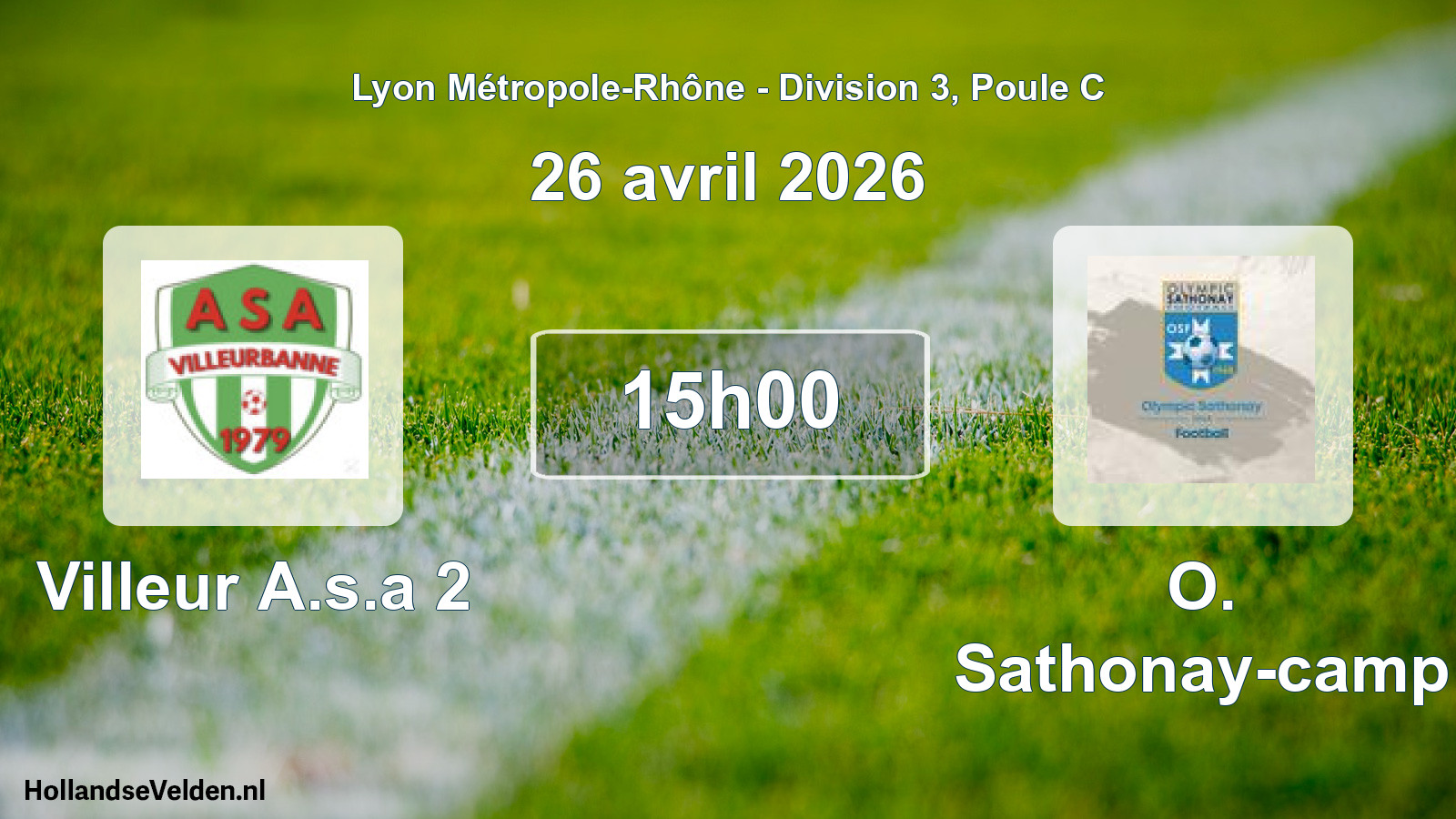 Geplande wedstrijd: Villeur A.s.a 2 - O. Sathonay-camp (26 april 2026)